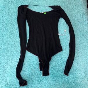 Intimately Free People Black Ribbed Knit Bodysuit Long Sleeve